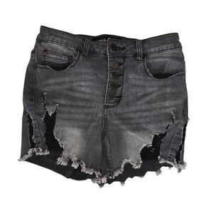Indigo Rein Repreve Womens Jean Shorts Size 5 Black Cut Off Stretch‎ Button Fly